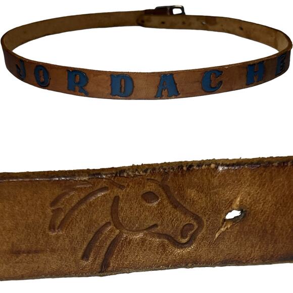 Vintage 80s Jordache Hand Tooled Leather Belt Womens Size Small Medium - Picture 1 of 10